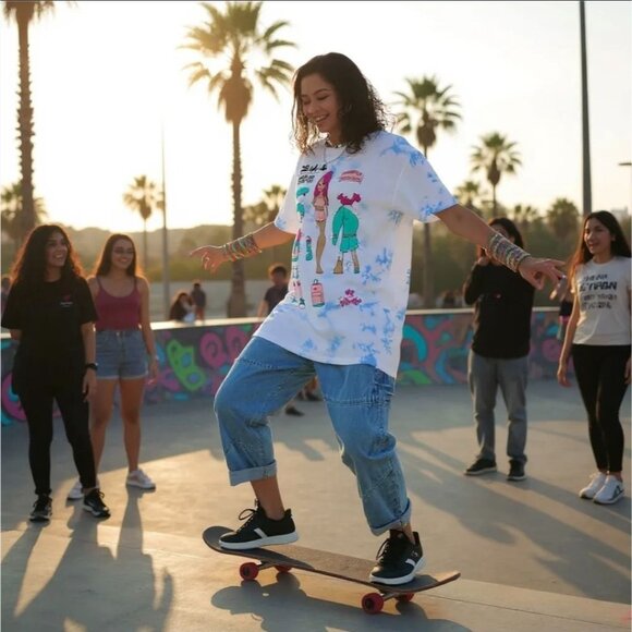 Paperdoll Oversized Graphic Top – by dELIA*s White Blue Tie Dye Retro Y2K Casual - Picture 3 of 4